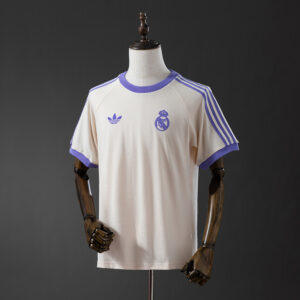 Real Madrid Adidas Originals 3-Stripes Beige T-Shirt – Vintage Replica Football