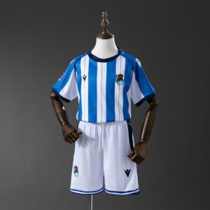 Real Sociedad 2025/26 Home Kids Kit – Replica Football Soccer Jersey Set – Size