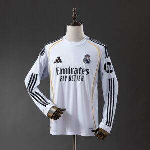 Real Madrid 25/26 Home Long Sleeve Jersey – Replica Football Soccer Shirt – S–4X