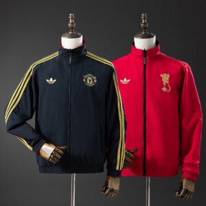 M-U Reversible Jacket Windbreaker – Black & Red – Replica Football Soccer Jacket