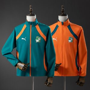 Ivory Coast 2026 Reversible Jacket Windbreaker – Green & Orange – Replica Footba