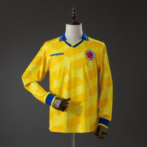 Colombia 1994 Home Retro Long Sleeve Jersey – Replica Football Soccer Shirt – S–
