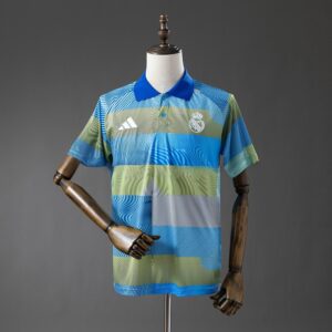 Real Madrid 25_26 POLO - Green Striped Tray – Replica Football Soccer Shirt – S–