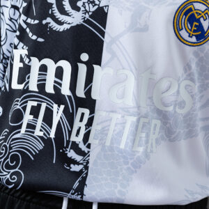Real Madrid 25/26 Black and White Dragon Special Edition Kids Kit Jersey – Repli