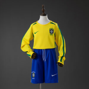 Brazil 2002 Home Retro Long Sleeve Kids Kit Jersey – Replica Football Soccer Shi