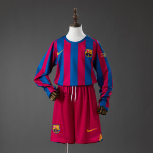 Barcelona 05_06 Home Retro Long Sleeve Kids Kit Jersey – Replica Football Socce