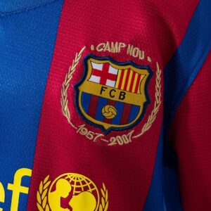 Barcelona 07_08 Home Retro Kids Kit Jersey – Replica Football Soccer Shirt – Siz