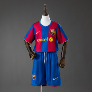 Barcelona 07_08 Home Retro Kids Kit Jersey – Replica Football Soccer Shirt – Siz