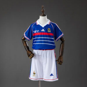 France 1998 Home Retro Kids Kit Jersey – Replica Football Soccer Shirt – Size 16