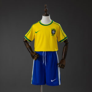 Brazil 1998 Home Retro Kids Kit Jersey – Replica Football Soccer Shirt – Size 16