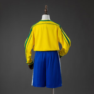 Brazil 1998 Home Retro Long Sleeve Kids Kit Jersey – Replica Football Soccer Shi
