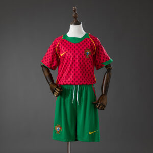 Portugal 2004 Home Retro Kids Kit Jersey – Replica Football Soccer Shirt – Size