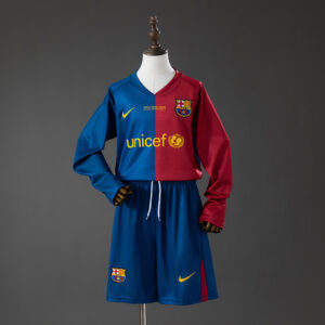 Barcelona 08_09 Home Retro Long Sleeve Kids Kit Jersey – Replica Football Soccer