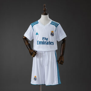 Real Madrid 17_18 Home Retro Kids Kit Jersey – Replica Football Soccer Shirt – S