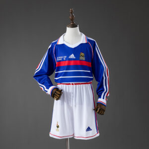 France 1998 Home Retro Long Sleeve Kids Kit Jersey – Replica Football Soccer Shi