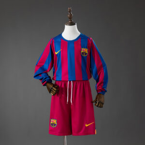 Barcelona 05_06 Home (League Edition) Retro Long Sleeve Kids Kit Jersey – Replic