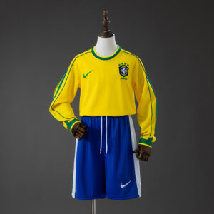 Brazil 1998 Home Retro Long Sleeve Kids Kit Jersey – Replica Football Soccer Shi