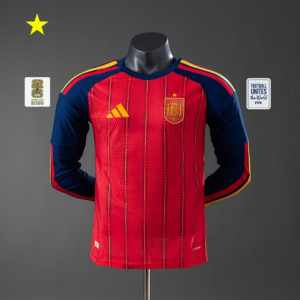 Spain 2026 Home 2-Star Champion Long Sleeve Player Version Jersey | Spain Footba