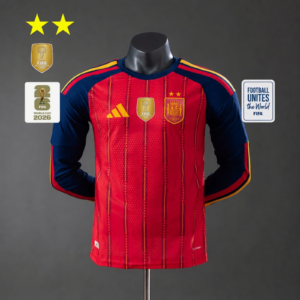 Spain 2026 Home 2-Star Champion Long Sleeve Player Version Jersey | Spain Footba