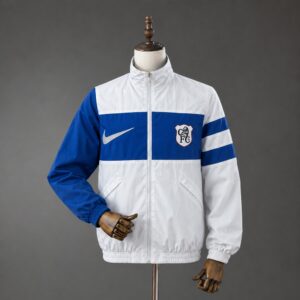 Chelsea 26_27 Full Zip Jacket - White and Blue – Replica Football Soccer Jacket