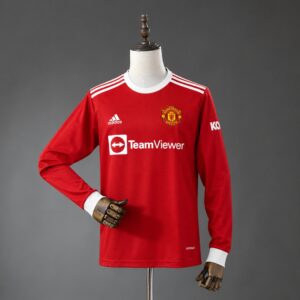 M-U 21_22 Home Long-Sleeve Retro Jersey – Replica Football Soccer Shirt – S–XXL