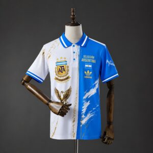**Argentina 2026 White and Blue Polo Jersey – Replica Football Soccer Shirt – S–